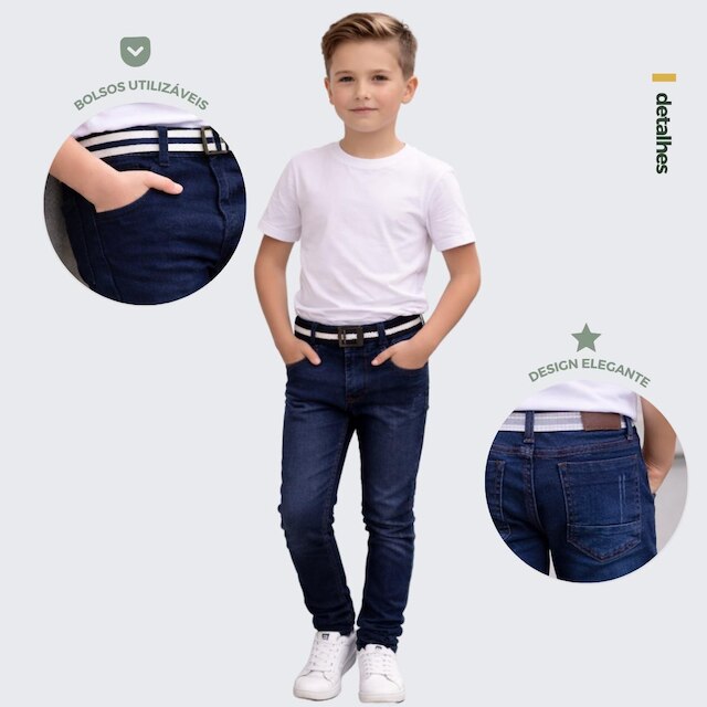 Kit 4 Calça Jeans Infantil Menino Com Cinto