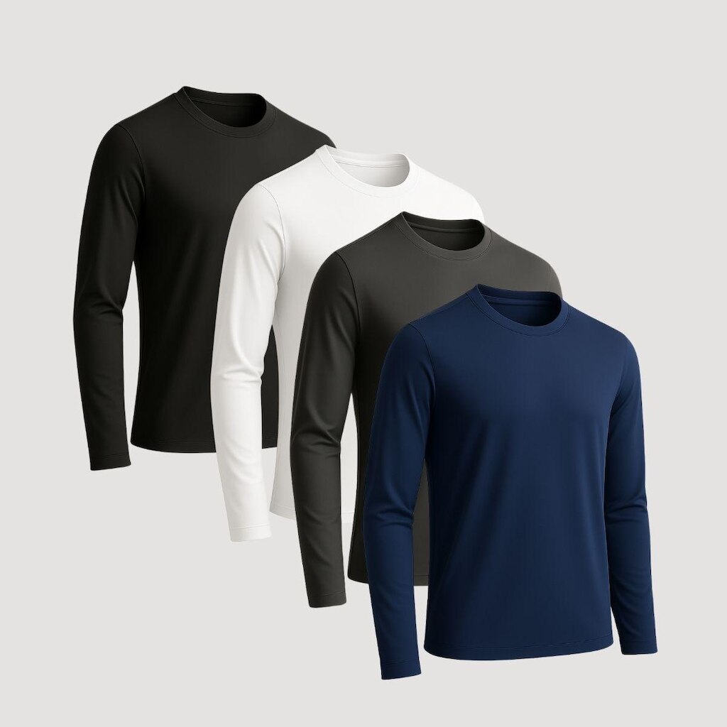 Kit 4 Camisa Esportiva Manga Longa para Academia Alta Performance e Mobilidade Poliéster