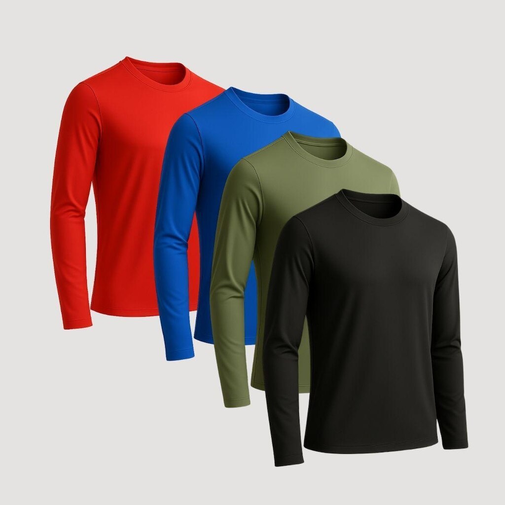 Kit 4 Camisa Esportiva Manga Longa para Academia Alta Performance e Mobilidade Poliéster