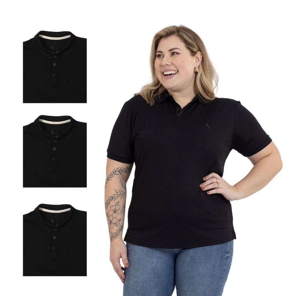 Kit 4 Camisa Polo Feminina Plus Size Casual Elegante