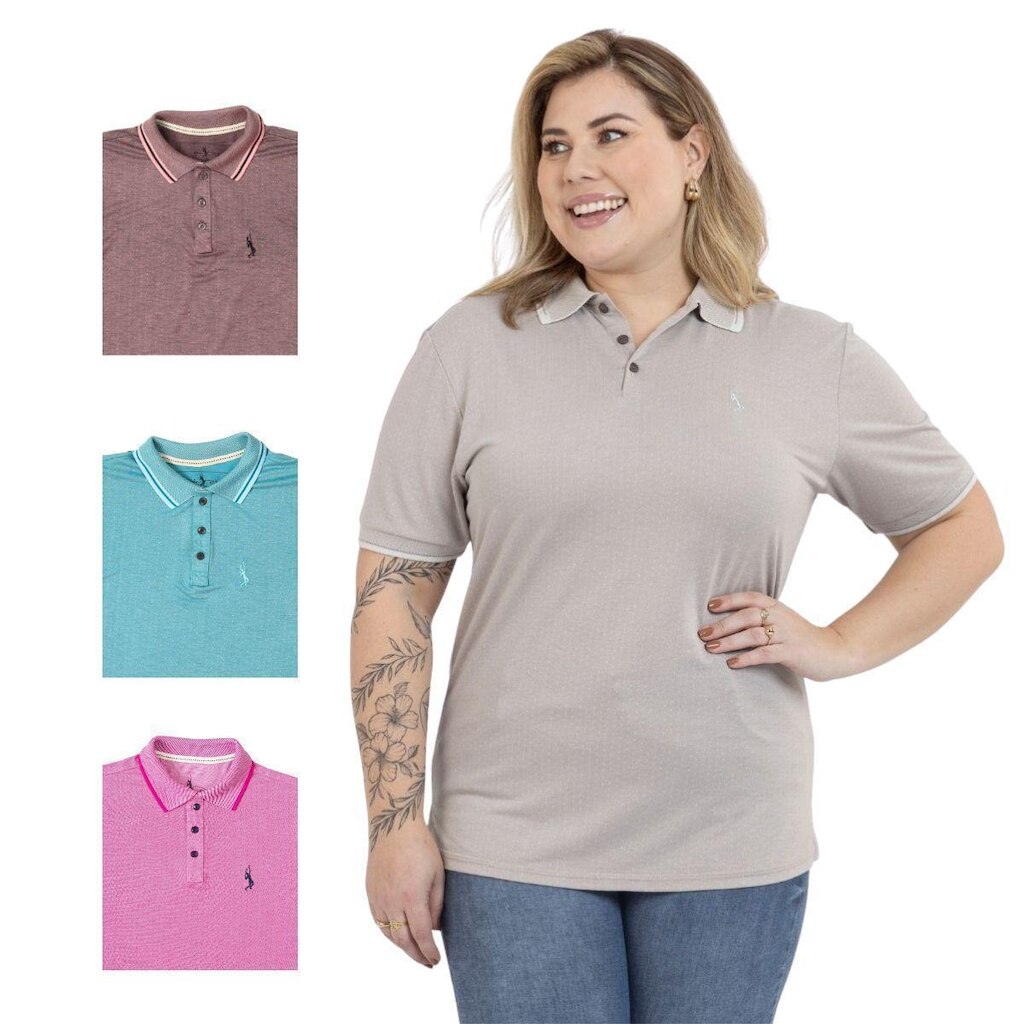 Kit 4 Camisa Polo Feminina Plus Size Casual Elegante