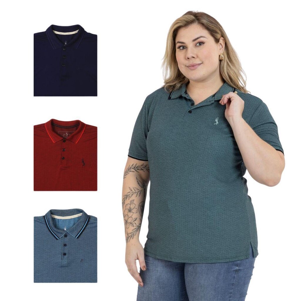 Kit 4 Camisa Polo Feminina Plus Size Casual Elegante