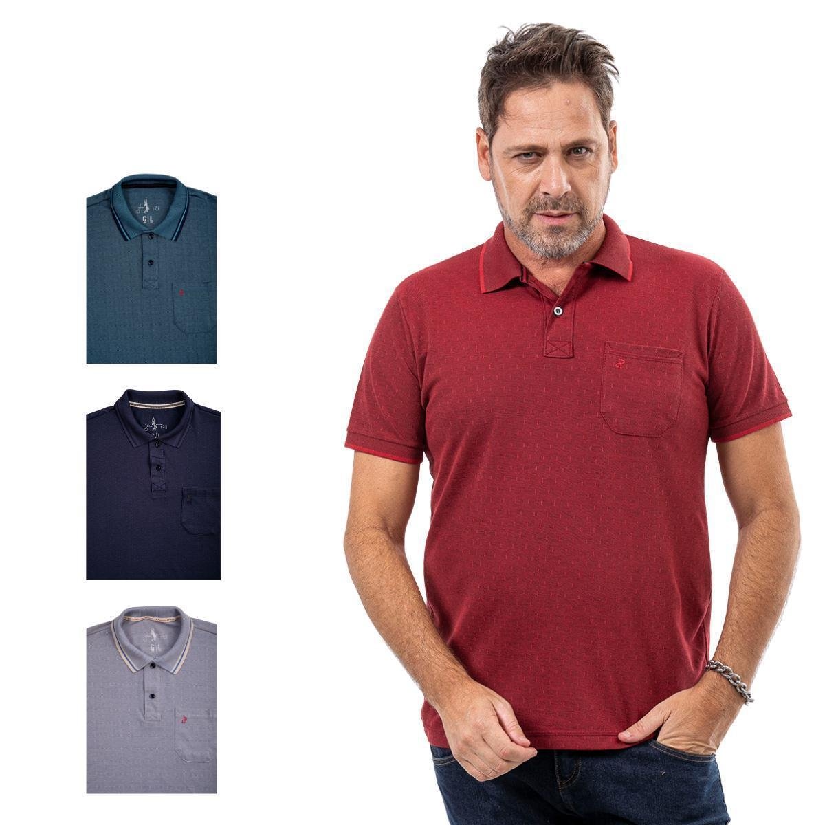 Kit 4 Camisa Polo John Pull Algodão Bolso Moderna Dia a Dia - Vermelho+Azul Menor preço em Kit 4 Camisa Polo John Pull Algodão Bolso Moderna Dia a Dia - Vermelho+Azul