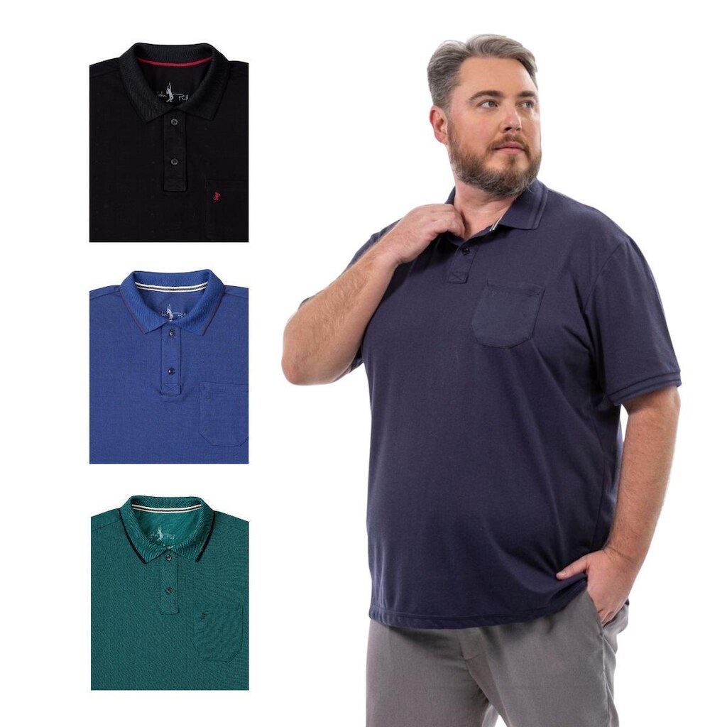 Kit 4 Camisa Polo Masculina Plus Size Pique com Bolso Casual