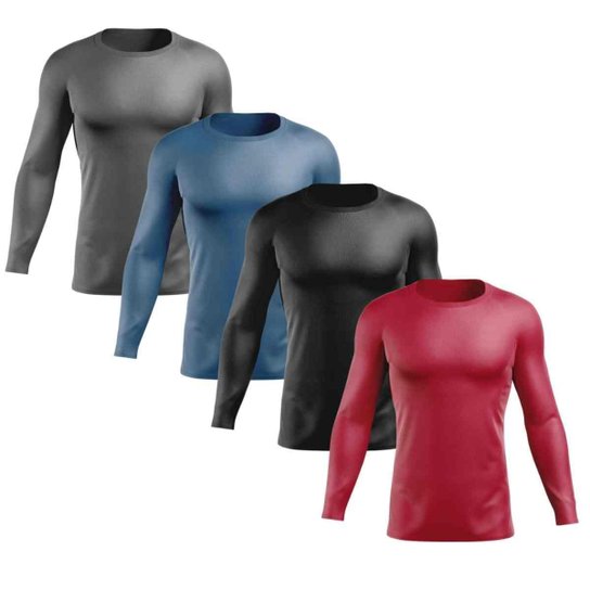 Kit 4 Camisas Masculinas com Proteção UV 50+ Manga Longa Poliéster TR4