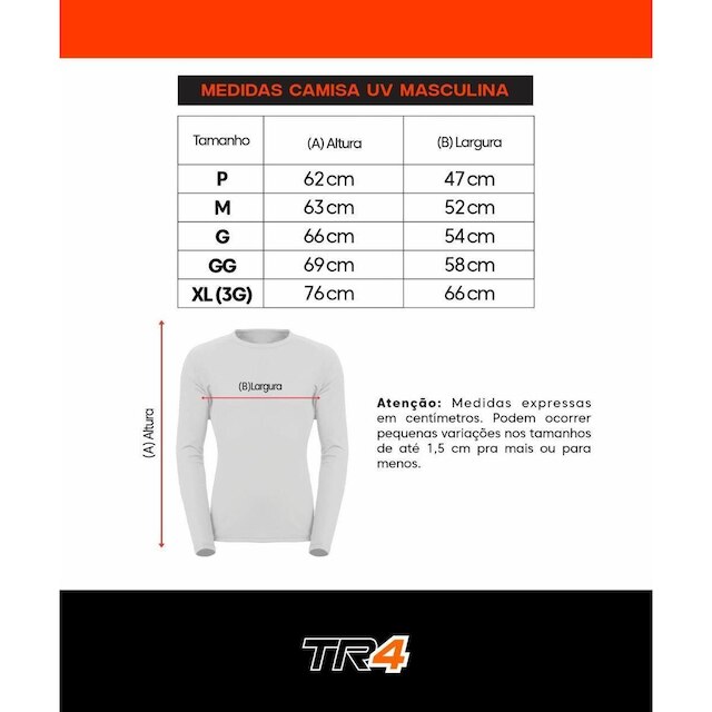Kit 4 Camisas Masculinas com Proteção UV 50+ Manga Longa Poliéster TR4