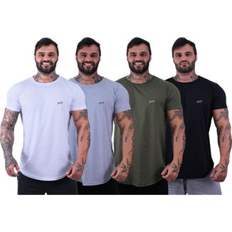 Kit 4 Camiseta Longline Estilo Básico Masculina Grife MXD