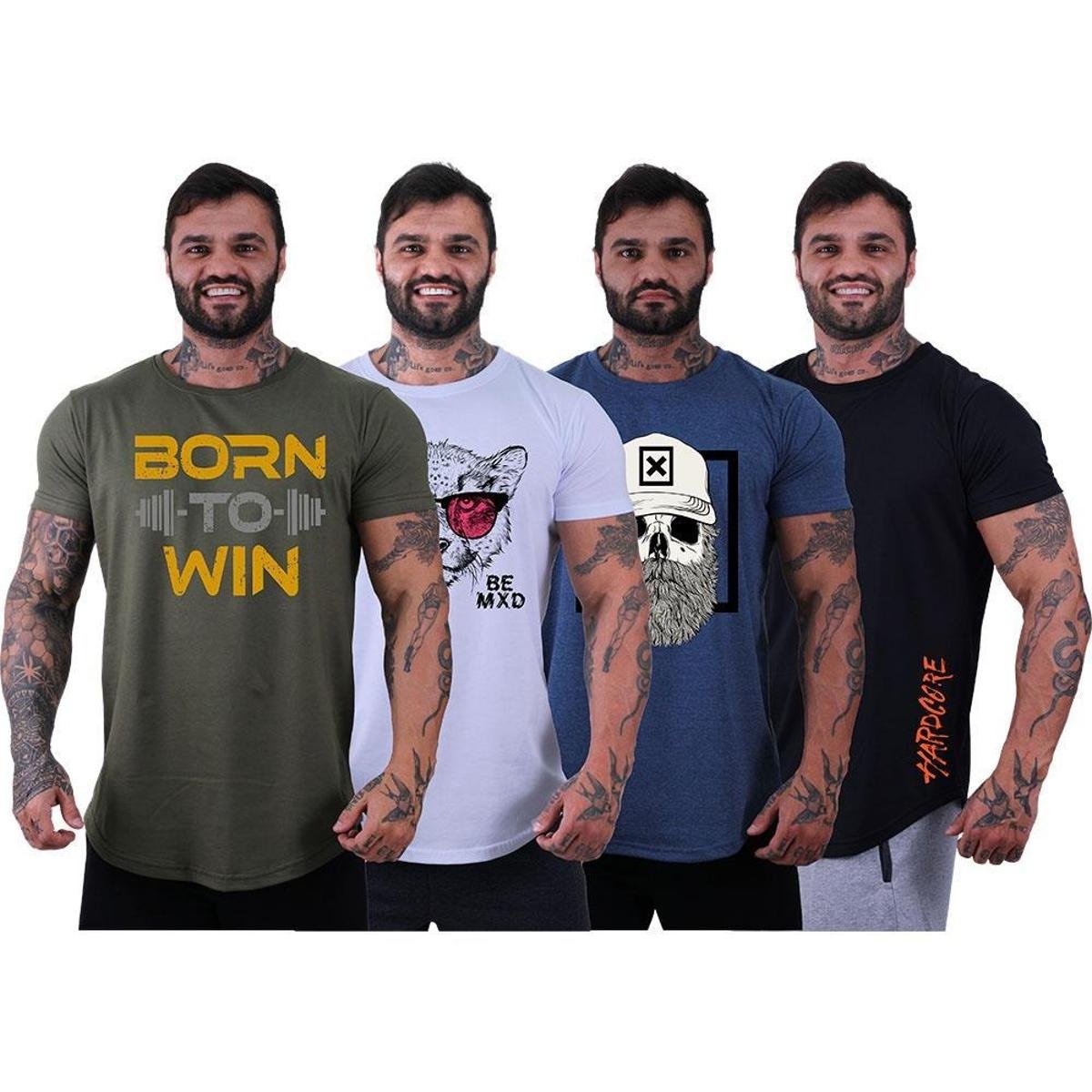 Kit 4 Camiseta Longline Masculina MXD Conceito Básico Sport Fitness Silk Screen Menor preço em Kit 4 Camiseta Longline Masculina MXD Conceito Básico Sport Fitness Silk Screen
