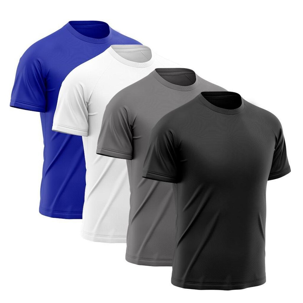 Kit 4 Camisetas de Academia- Azul+Branca+Cinza+Preta