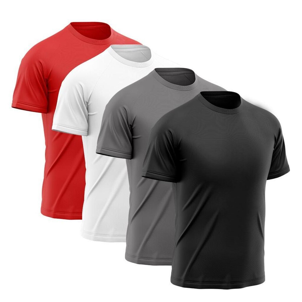 Kit 4 Camisetas de Academia- Vermelho+Branco+Cinza+Preto