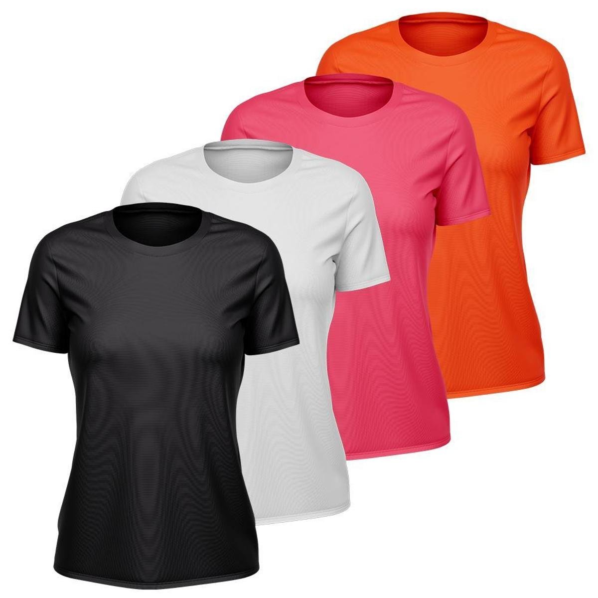 Kit 4 Camisetas Feminina Dry Manga Curta Proteção UV Slim Fit Básica Academia Treino Fitness