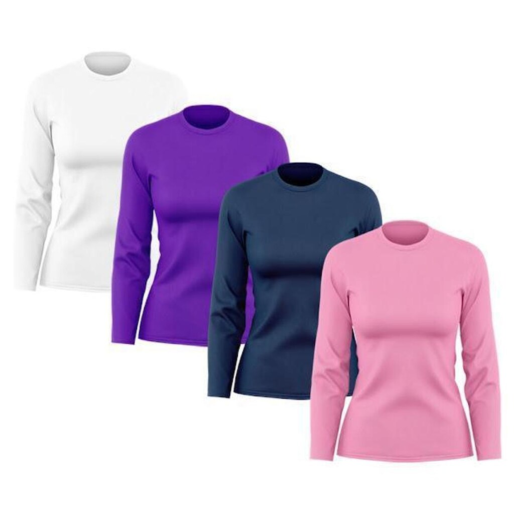 Kit 4 Camisetas Femininas Manga Longa Dry Proteção Uv
