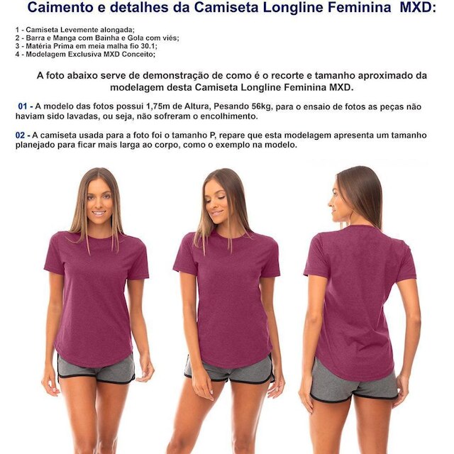 Kit 4 Camisetas Longline Feminina MXD Conceito Slim Diversas Estampas