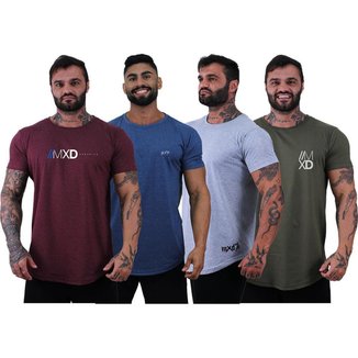 Kit 4 Camisetas Longline Masculina Básico Logos Diversas MXD