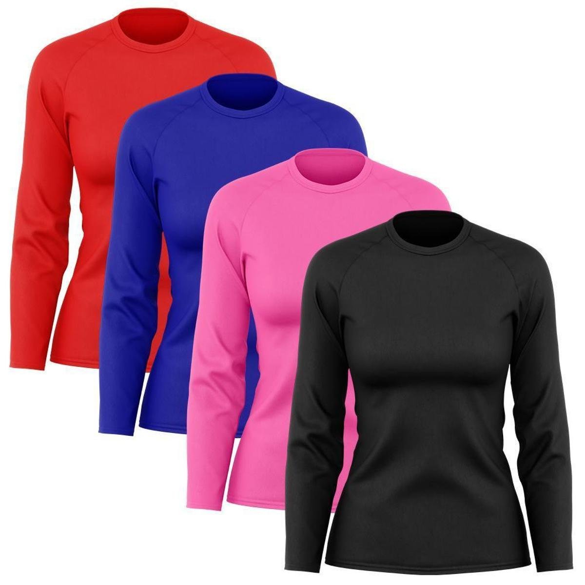 Kit 4 Camisetas Manga Longa Poliamida Feminina Proteção Solar UV