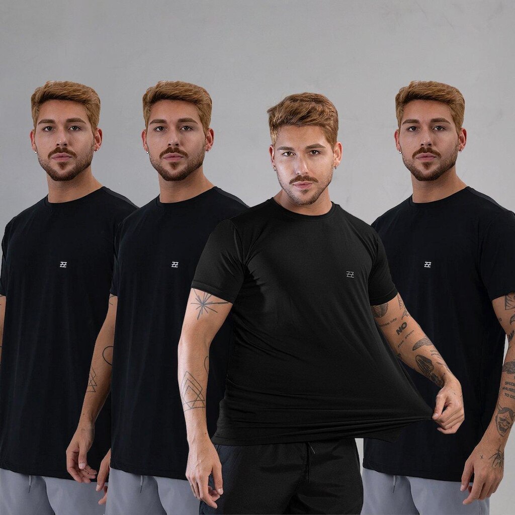 Kit 4 Camisetas Masculina Academia Poliamida Manga Curta Treino Camisa Malhar Dia A Dia Premium