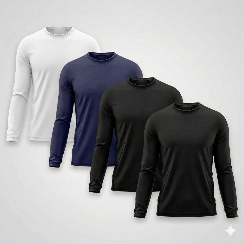 Kit 4 Camisetas Masculinas Manga Longa Segunda Pele Proteção Solar UV Térmica Dry Praia Academia