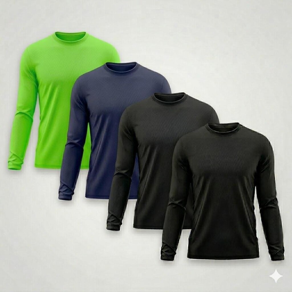 Kit 4 Camisetas Masculinas Manga Longa Segunda Pele Proteção Solar UV Térmica Dry Praia Academia