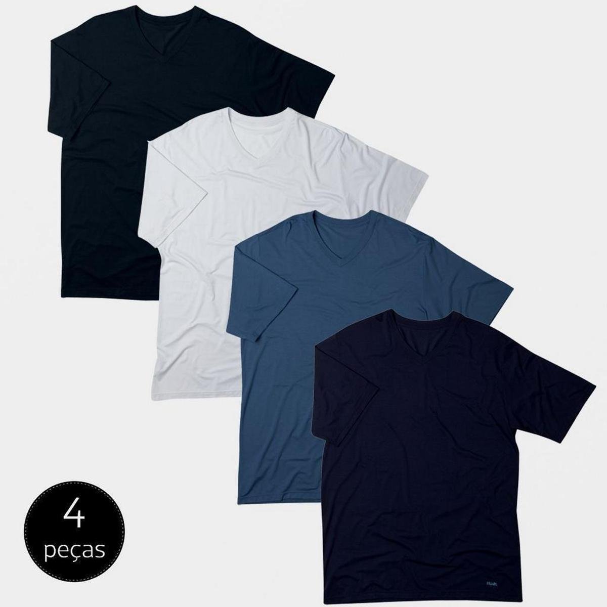 Kit 4 Camisetas Mash Básicas Manga Curta em Tecido Modal Masculina - Branco+Preto Menor preço em Kit 4 Camisetas Mash Básicas Manga Curta em Tecido Modal Masculina - Branco+Preto