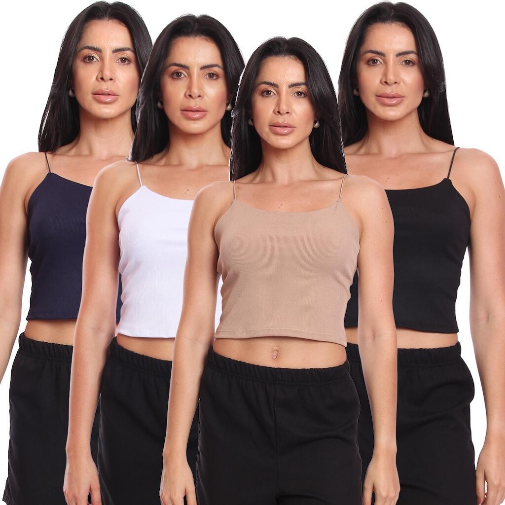 Kit 4 Cropped Alcinha Feminino Canelado Ribana Sem Bojo Básico Casual