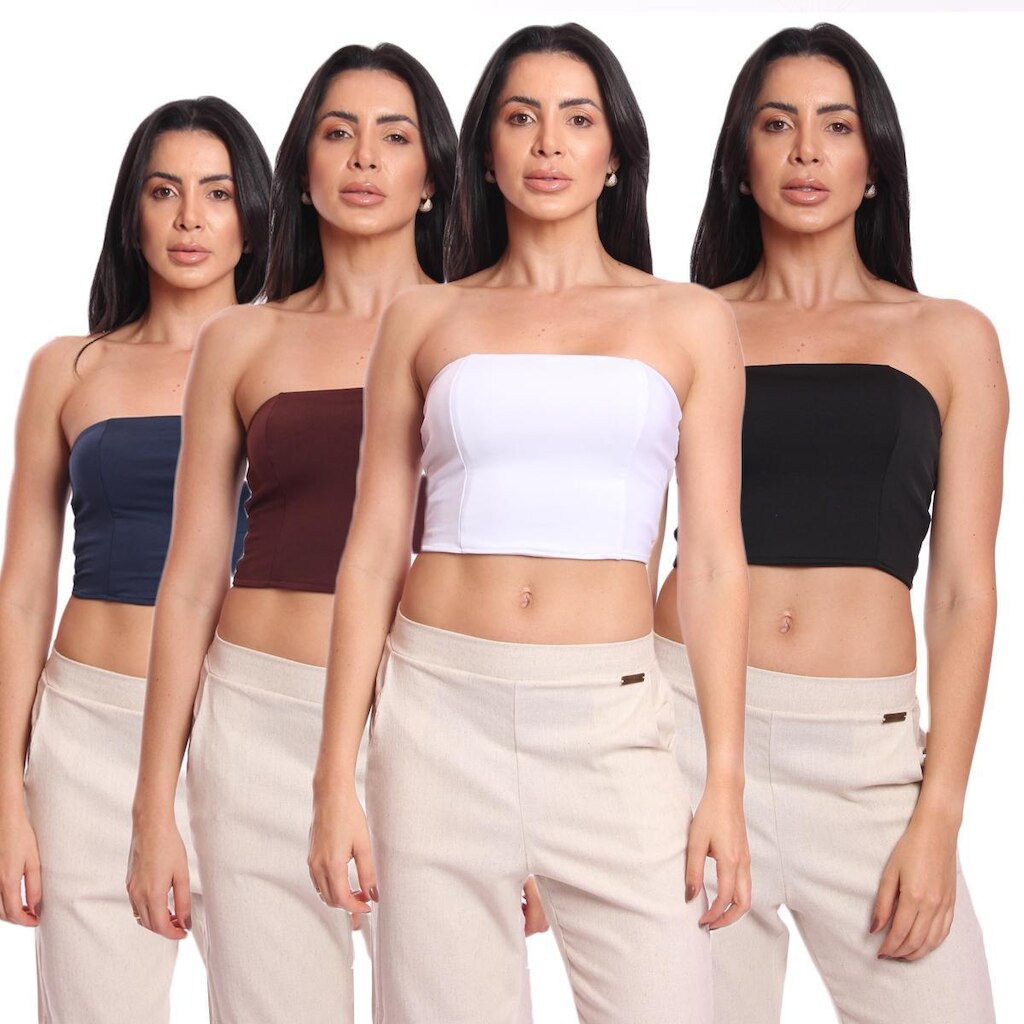 Kit 4 Cropped Tomara Que Caia Feminino Suplex Liso Básico Moda Verão Casual