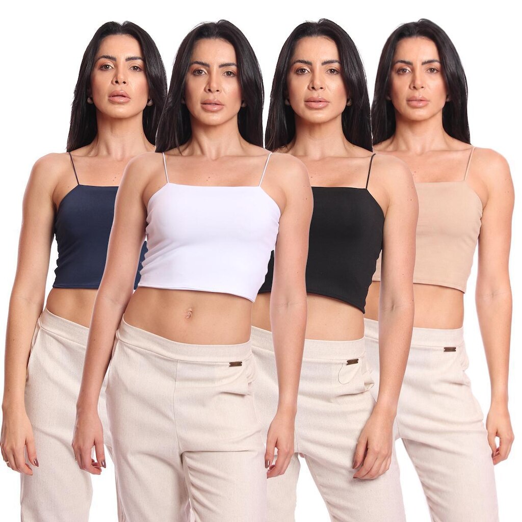 Kit 4 Cropped Top Feminino Alcinha com Elástico Suplex Liso Básico Casual