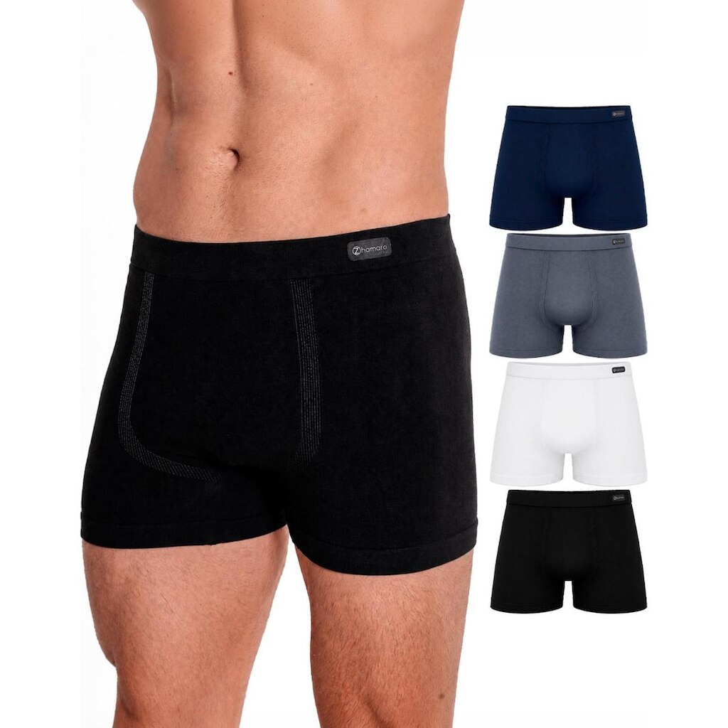 Kit 4 Cuecas Boxer Zhamaro Algodão Masculina Sem Costura Box Confortável Respirável Macia Adulto