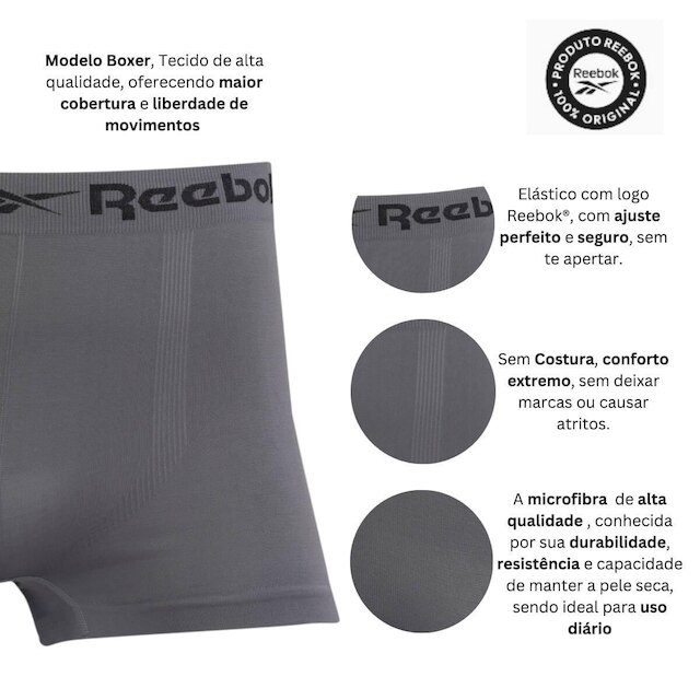 Kit 4 Cuecas Cinza Boxer Sem Costura Confortável Reebok