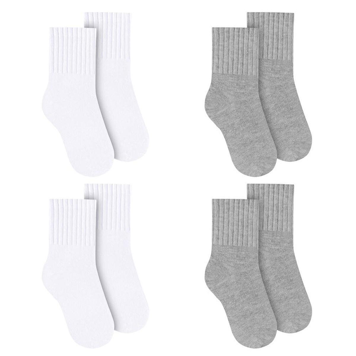 Kit 4 Pares de Meias Selene Básica Cano Médio Inf - Branco+Cinza Menor preço em Kit 4 Pares de Meias Selene Básica Cano Médio Inf - Branco+Cinza