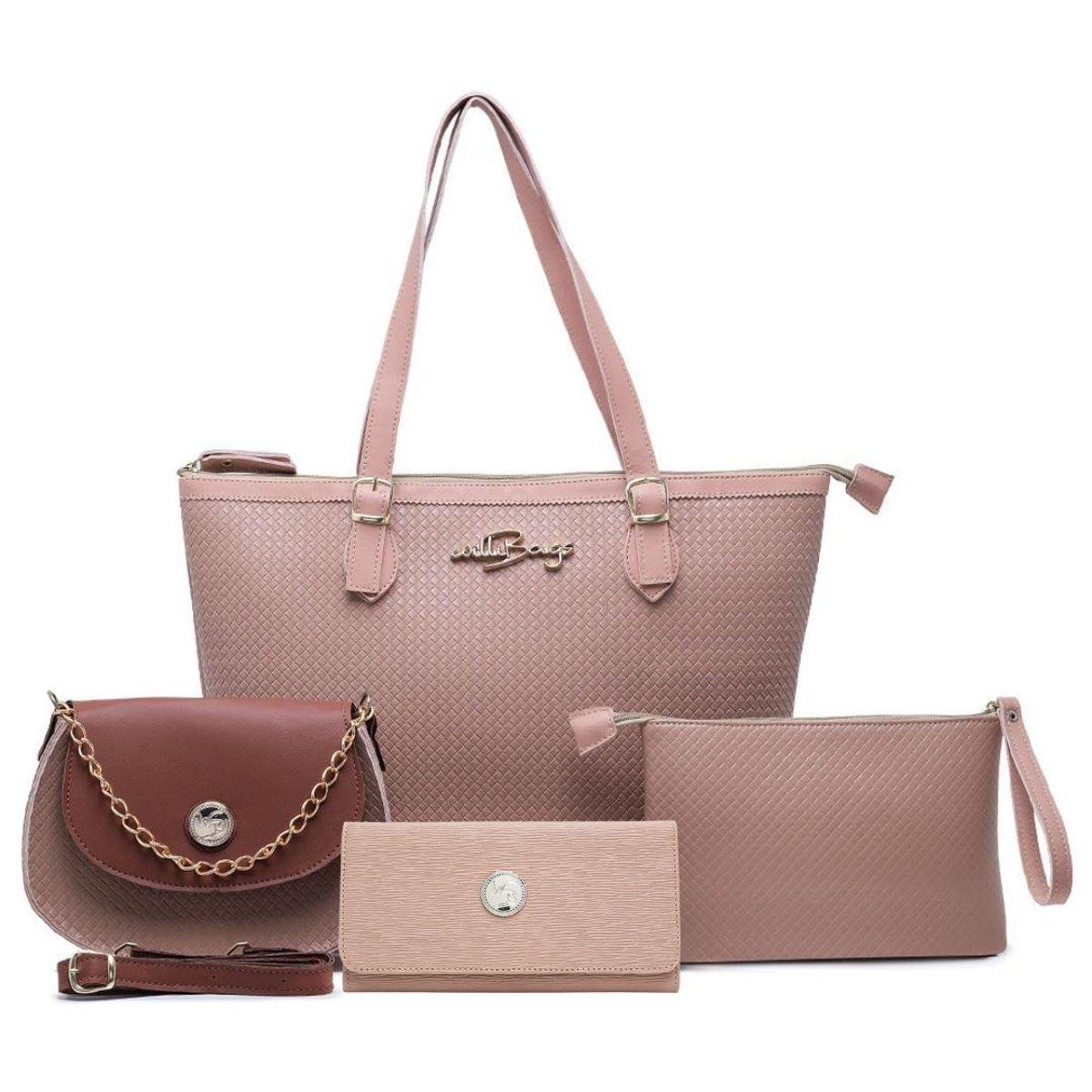 Kit 4 peças bolsa sacola feminina + Bolsa pequena transversal + Carteira super tendência Menor preço em Kit 4 peças bolsa sacola feminina + Bolsa pequena transversal + Carteira super tendência