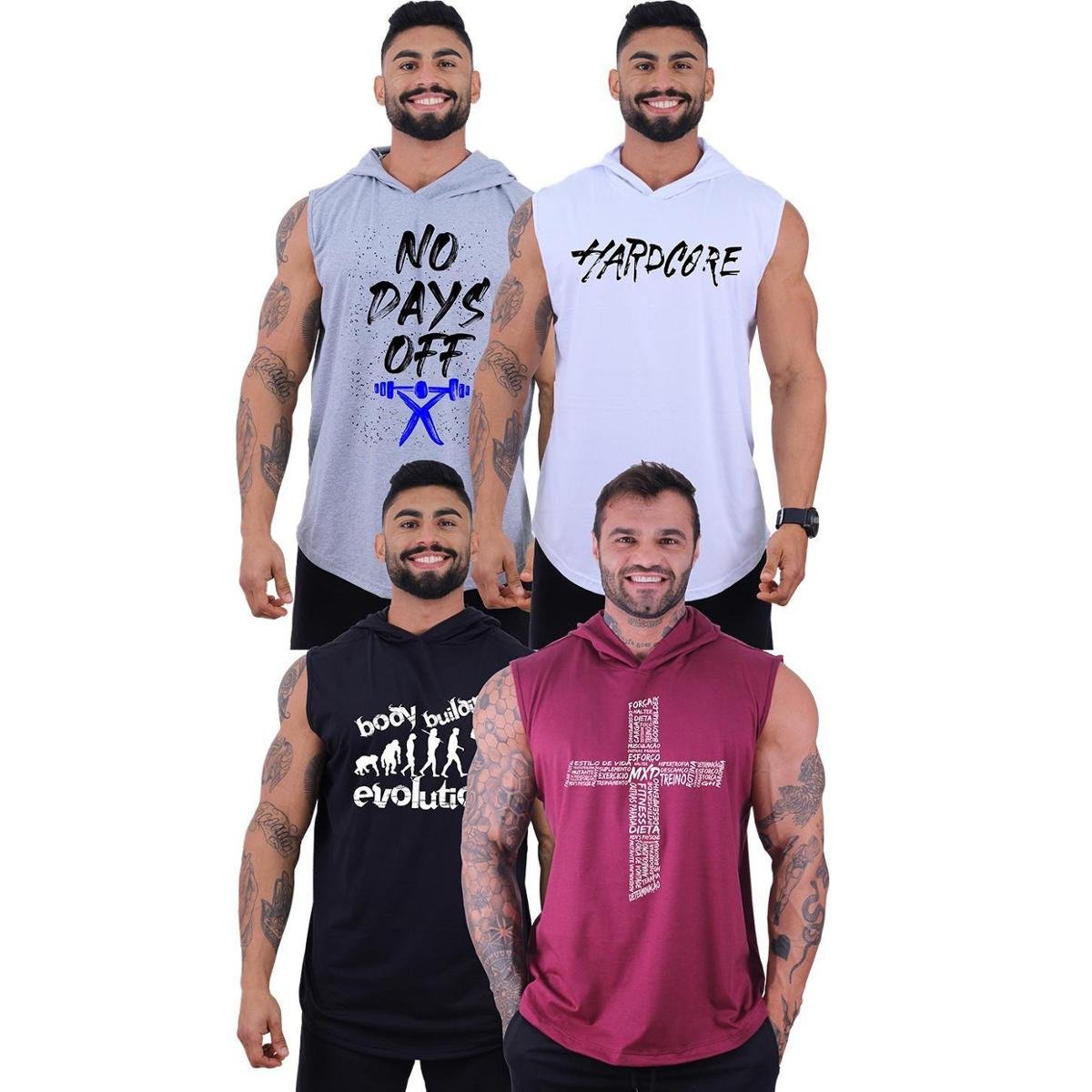Kit 4 Regatas Longline Machão Com Touca Masculina MXD Conceito Sport Fitness - Vermelho+Branco Menor preço em Kit 4 Regatas Longline Machão Com Touca Masculina MXD Conceito Sport Fitness - Vermelho+Branco