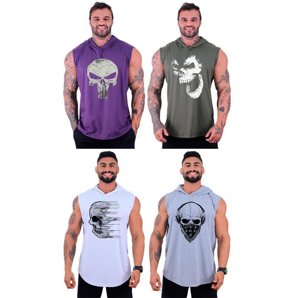 Kit 4 Regatas Longline Machão Com Touca Masculina MXD Conceito Sport Fitness - Roxo+Verde Menor preço em Kit 4 Regatas Longline Machão Com Touca Masculina MXD Conceito Sport Fitness - Roxo+Verde