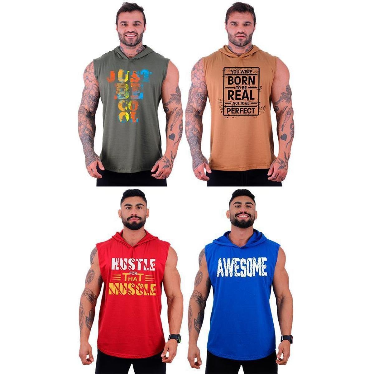 Kit 4 Regatas Longline Machão Com Touca Masculina MXD Conceito Sport Fitness - Verde+Marrom Menor preço em Kit 4 Regatas Longline Machão Com Touca Masculina MXD Conceito Sport Fitness - Verde+Marrom