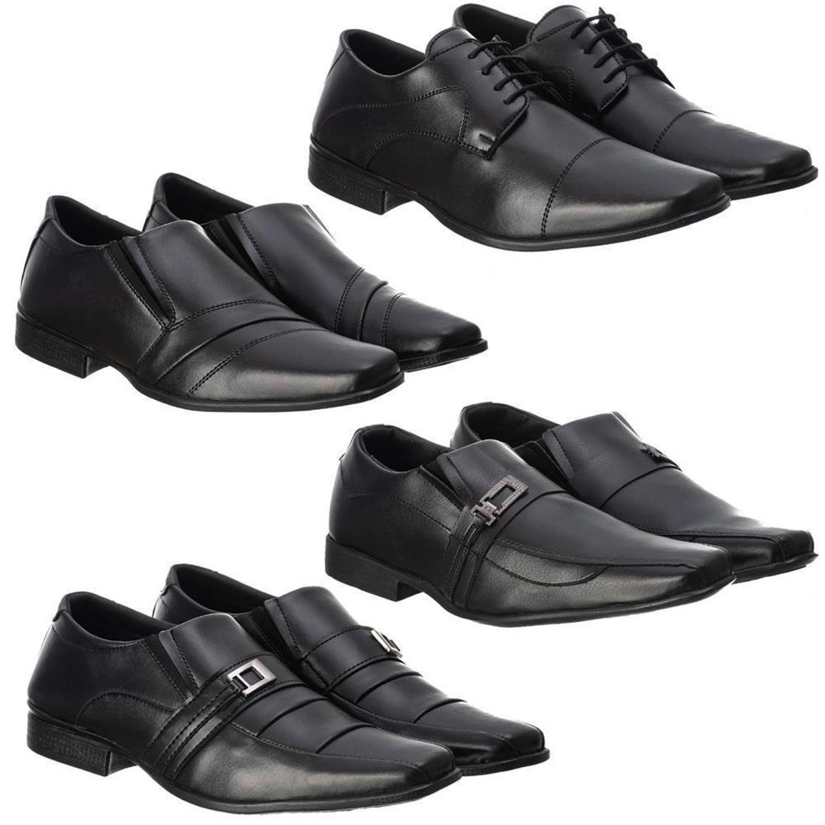 Kit 4 Sapato Social Masculino Conforto Macio Leve Clássico - Preto | Zattini