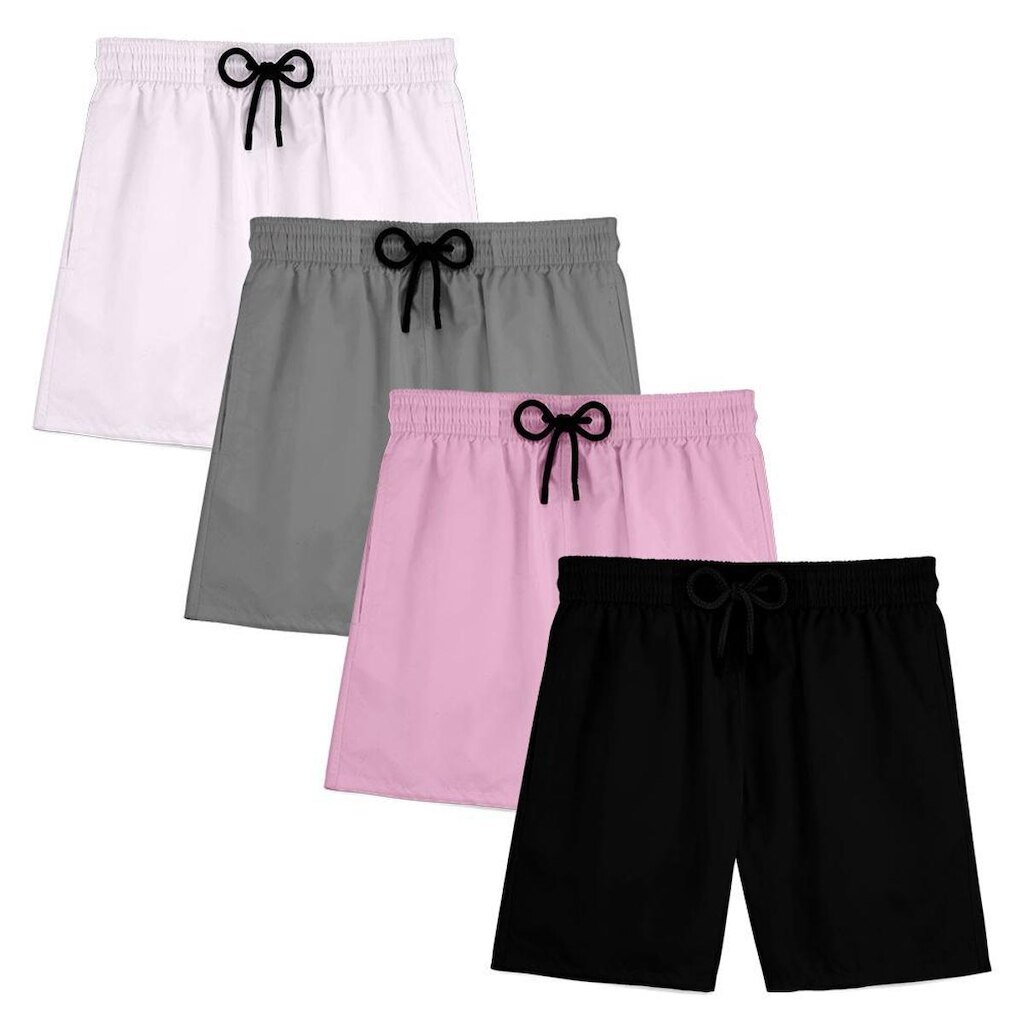 Kit 4 Short Masculino Praia Bermuda Tactel Mauricinho Verão Treino Academia Piscina Esporte Liso