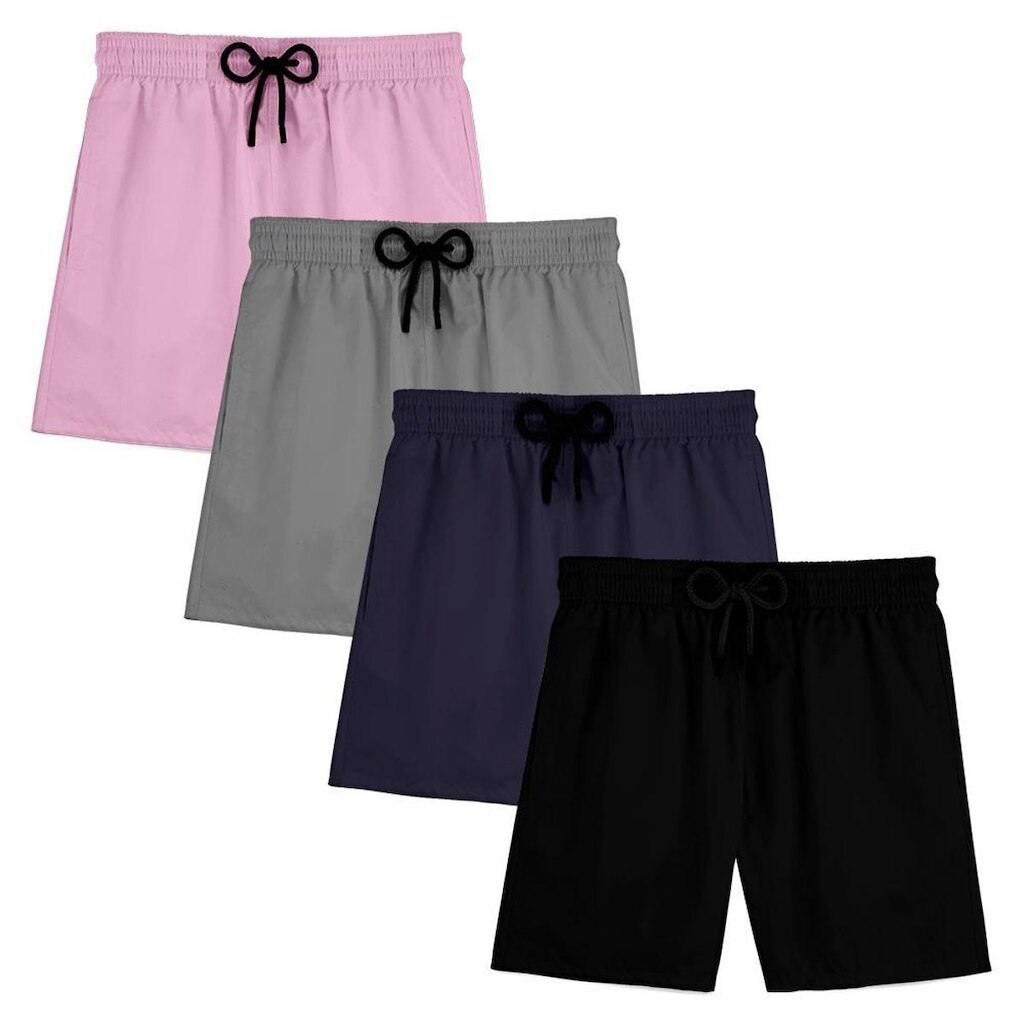 Kit 4 Short Masculino Praia Bermuda Tactel Mauricinho Verão Treino Academia Piscina Esporte Liso