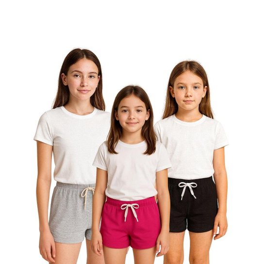 Kit 4 Shorts Infantil Juvenil Menina Algodão + Cotton Roupa Feminina Criança Bermuda Verão 04-16