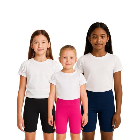 Kit 4 Shorts Menina Ciclista básico Infantil Juvenil Roupa Verão Feminina Algodão + Cotton Tam 4-10