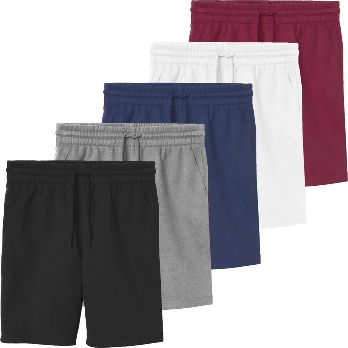 Kit 5 Bermudas Moletom Masculina Academia Shorts Premium - Branco+Preto Menor preço em Kit 5 Bermudas Moletom Masculina Academia Shorts Premium - Branco+Preto