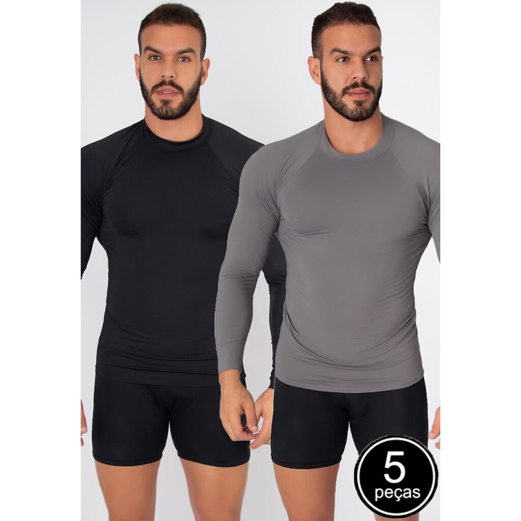 Kit 5 Blusa Térmica Masculina Esportiva Manga Longa Proteção UV Segunda Pele
