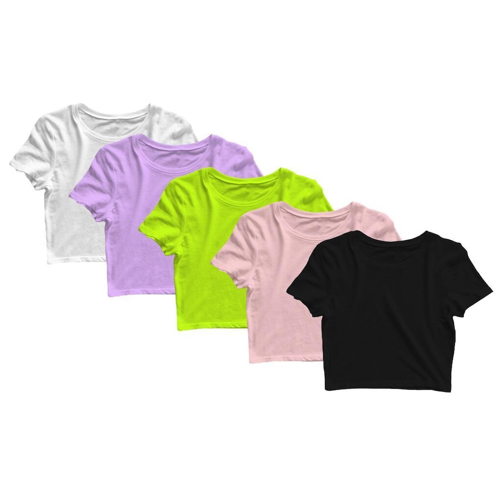 Kit 5 Blusas Cropped Blusinha Camiseta Feminina Lisa