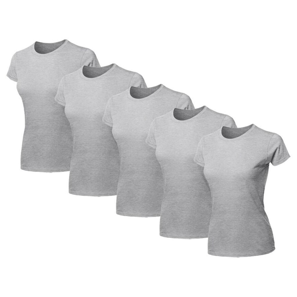 Kit 5 Blusas Feminina Baby Look Camiseta Lisa Básica Algodão Gola Redonda Slim Fit T-Shirt Casual