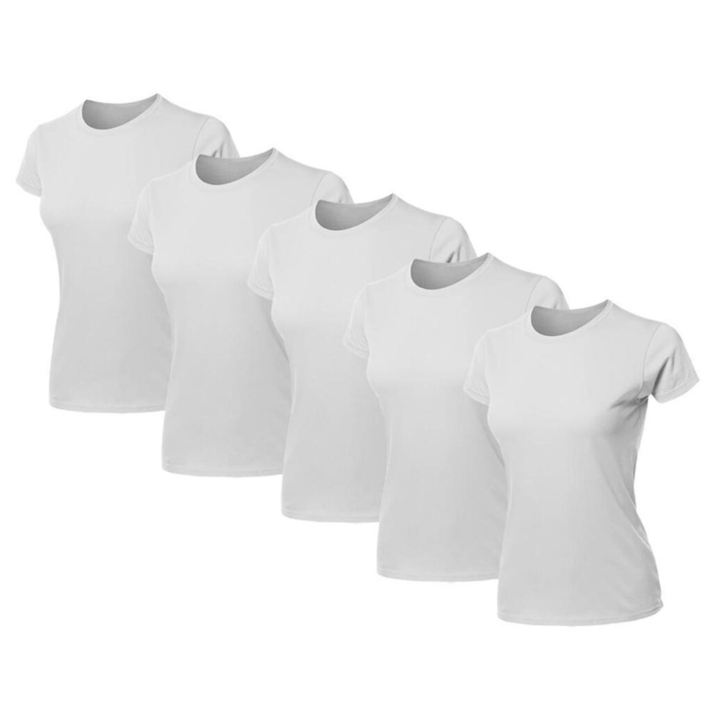 Kit 5 Blusas Feminina Baby Look Camiseta Lisa Básica Algodão Gola Redonda Slim Fit T-Shirt Casual