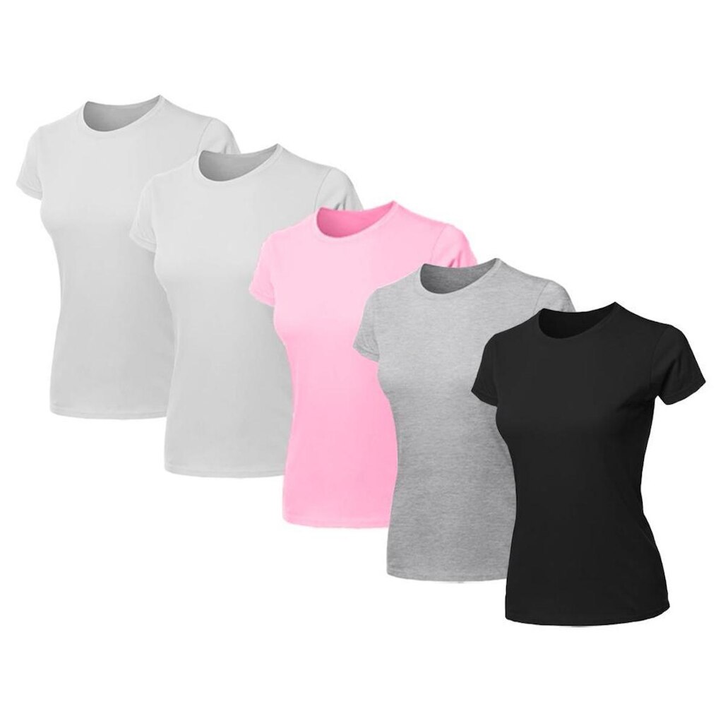 Kit 5 Blusas Feminina Baby Look Camiseta Lisa Básica Algodão Gola Redonda Slim Fit T-Shirt Casual