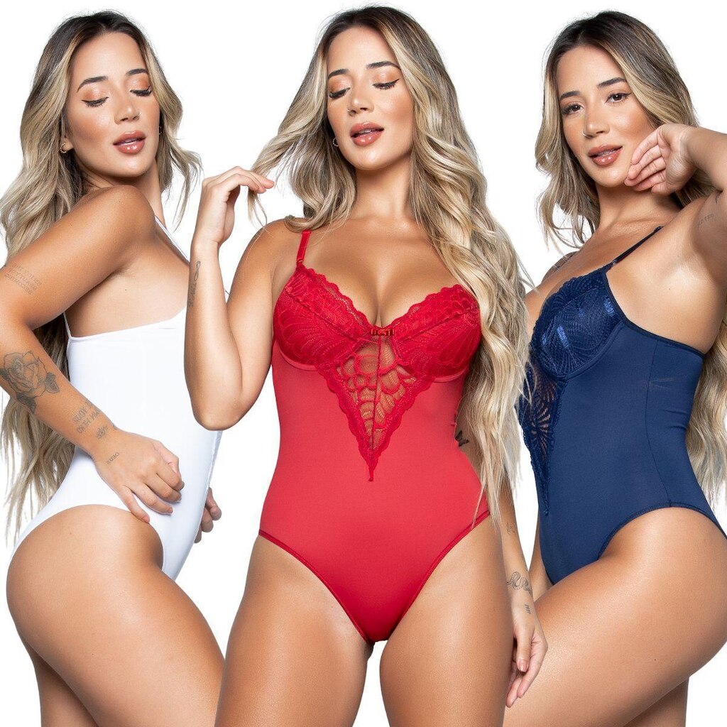 Kit 5 Body Feminino Bella Fiore Modas Com Aro Sem Bojo Meia Taça