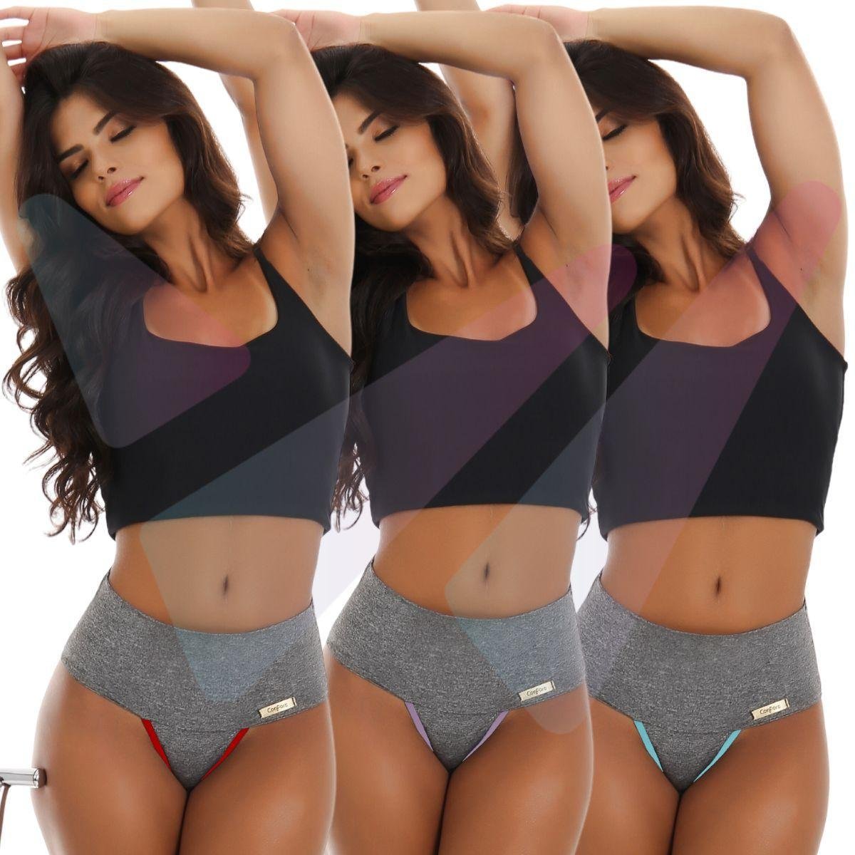 Kit 5 Calcinhas Femininas Lingerie Cintura Alta Cós Duplo Compressão Cinta Segura Barriga Wega Menor preço em Kit 5 Calcinhas Femininas Lingerie Cintura Alta Cós Duplo Compressão Cinta Segura Barriga Wega