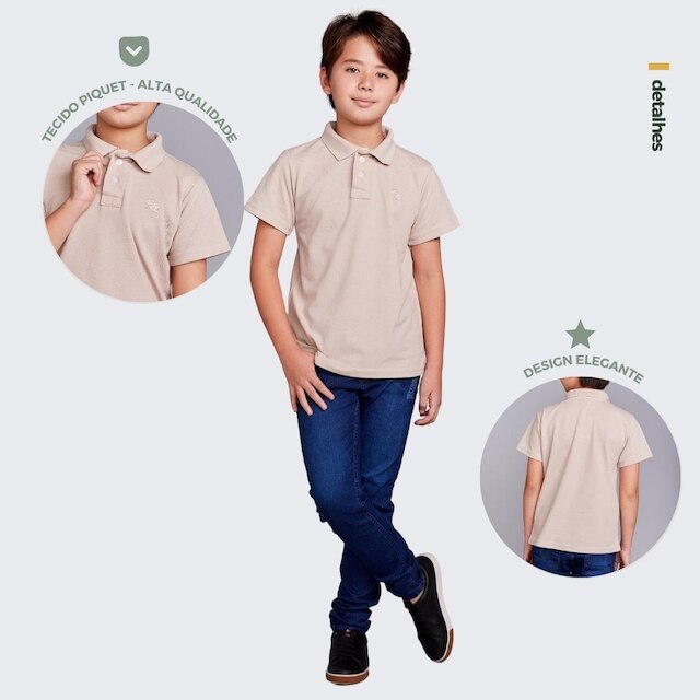 Kit 5 Camisa Básica Polo Infantil manga curta