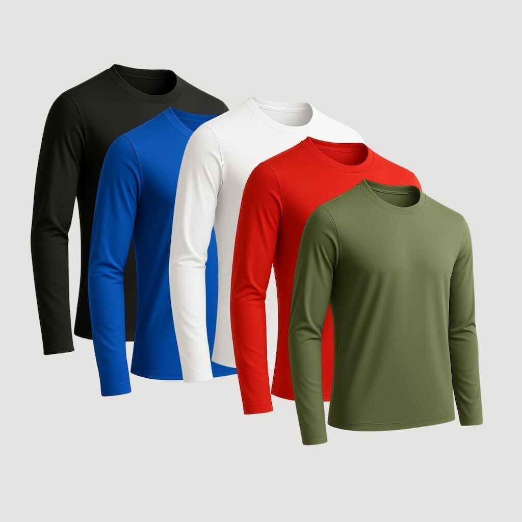 Kit 5 Camisa Esportiva Manga Longa para Academia Alta Performance e Mobilidade Poliéster