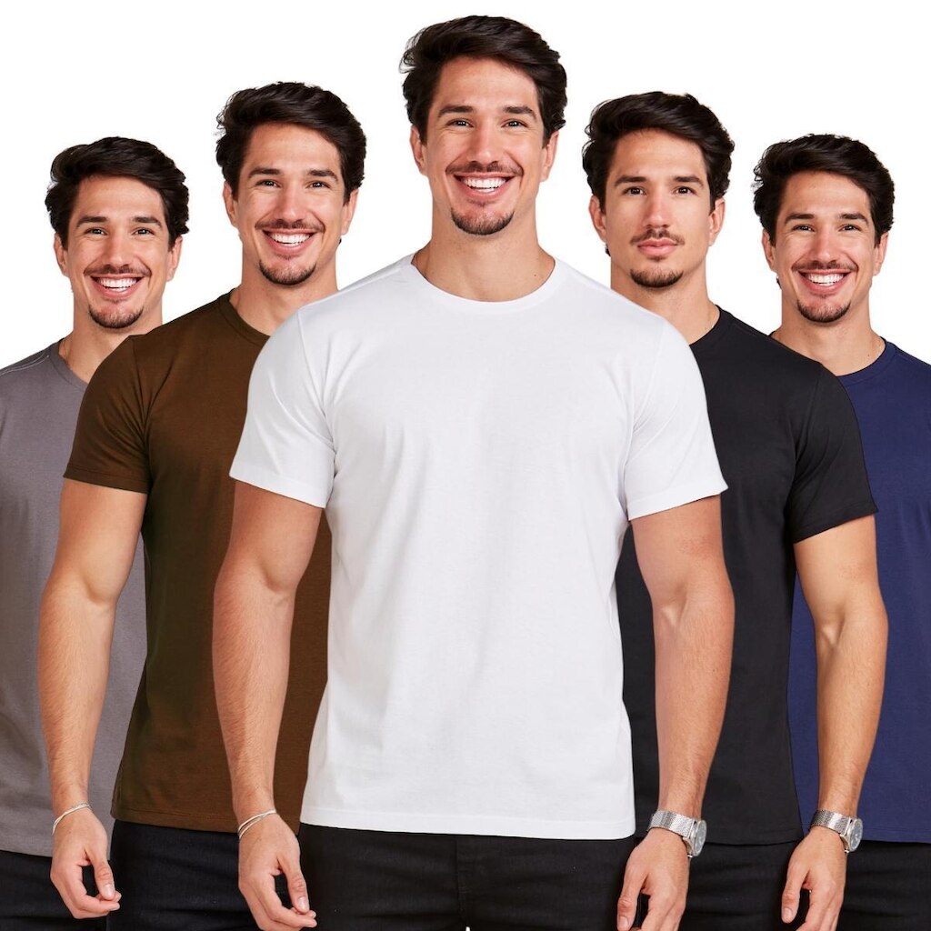 Kit 5 Camiseta Básica Masculina Camisa Lisa Algodão