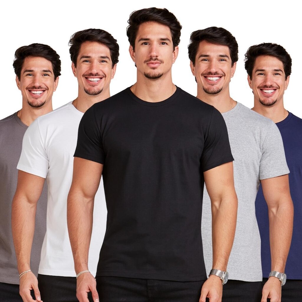 Kit 5 Camiseta Básica Masculina Camisa Lisa Algodão